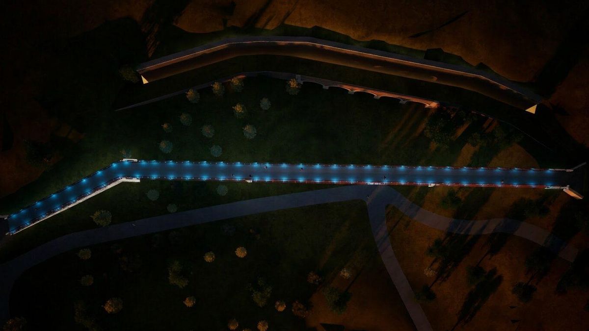 Recreación nocturna de la pasarela