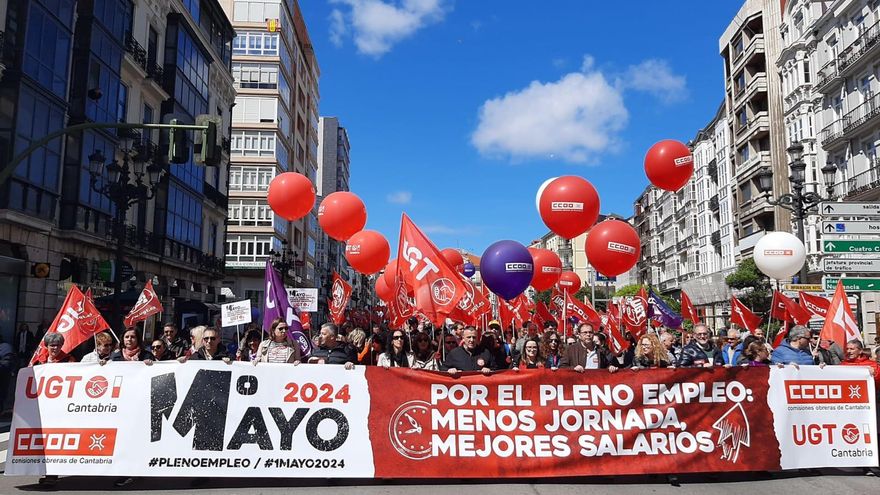 Manifestación de CCOO y UGT el Primero de Mayo de 2024 en Santander.