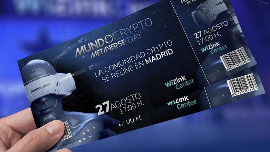 Imagen de la entrada del macroevento sobre criptomonedas que se celebrará en el WiZink Center de Madrid