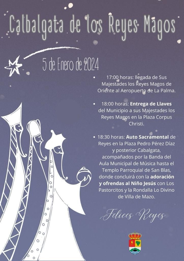 Cartel de la tradicional Cabalgata y Auto de Reyes Magos  de Villa de Mazo.