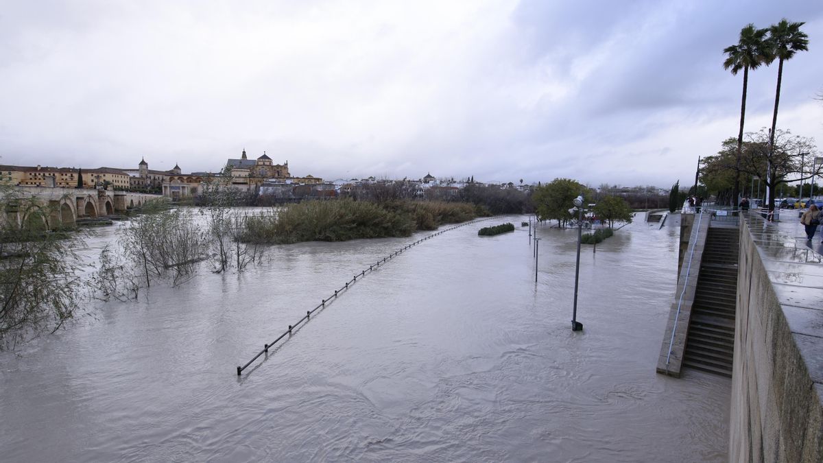 El río Guadalquivir aumenta su caudal a su paso por Córdoba
