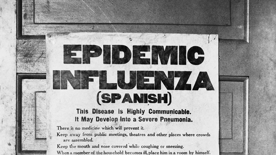 Cartel sobre la epidemia de gripe de 1918 publicado por la Junta de Salud de Alberta (Canadá)
