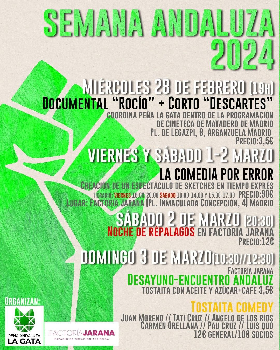 Cartel de las actividades de la Semana Andaluza 2024, organizadas por la Peña Andaluza La Gata.