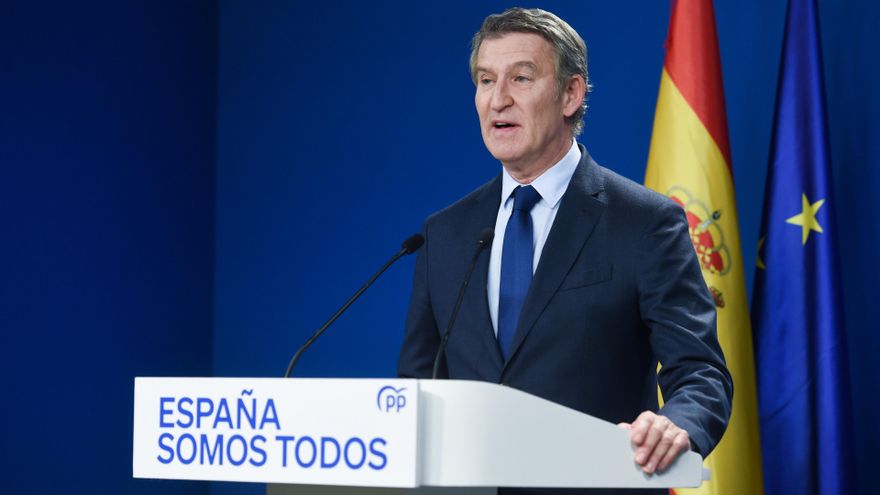 El presidente del Partido Popular, Alberto Núñez Feijóo, durante una rueda de prensa del Partido Popular, a 4 de noviembre de 2024, en Madrid (España). El presidente del Partido Popular, Alberto Núñez Feijóo, comparece para explicar su propuesta de plan d