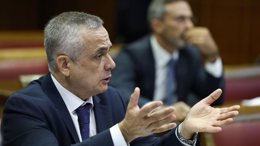 El senador de Vox Ángel Pelayo Gordillo se dirige al presidente del Gobierno, Pedro Sánchez, durante su comparecencia ante la comisión de investigación del caso Koldo, este jueves en el Senado.