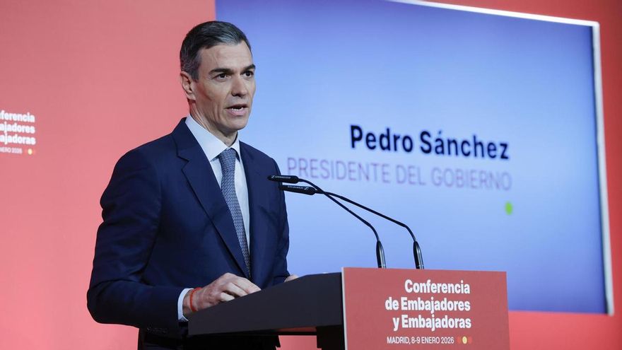 El presidente del Gobierno, Pedro Sánchez, interviene en la inauguración este jueves de la Conferencia de Embajadores, tradicional cita de los representantes diplomáticos de España en el mundo que se celebra este año en un convulso panorama internacional.