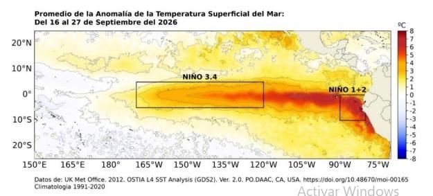 Las zonas del El Niño 3.4 y 1+2. Fuente: Enfen