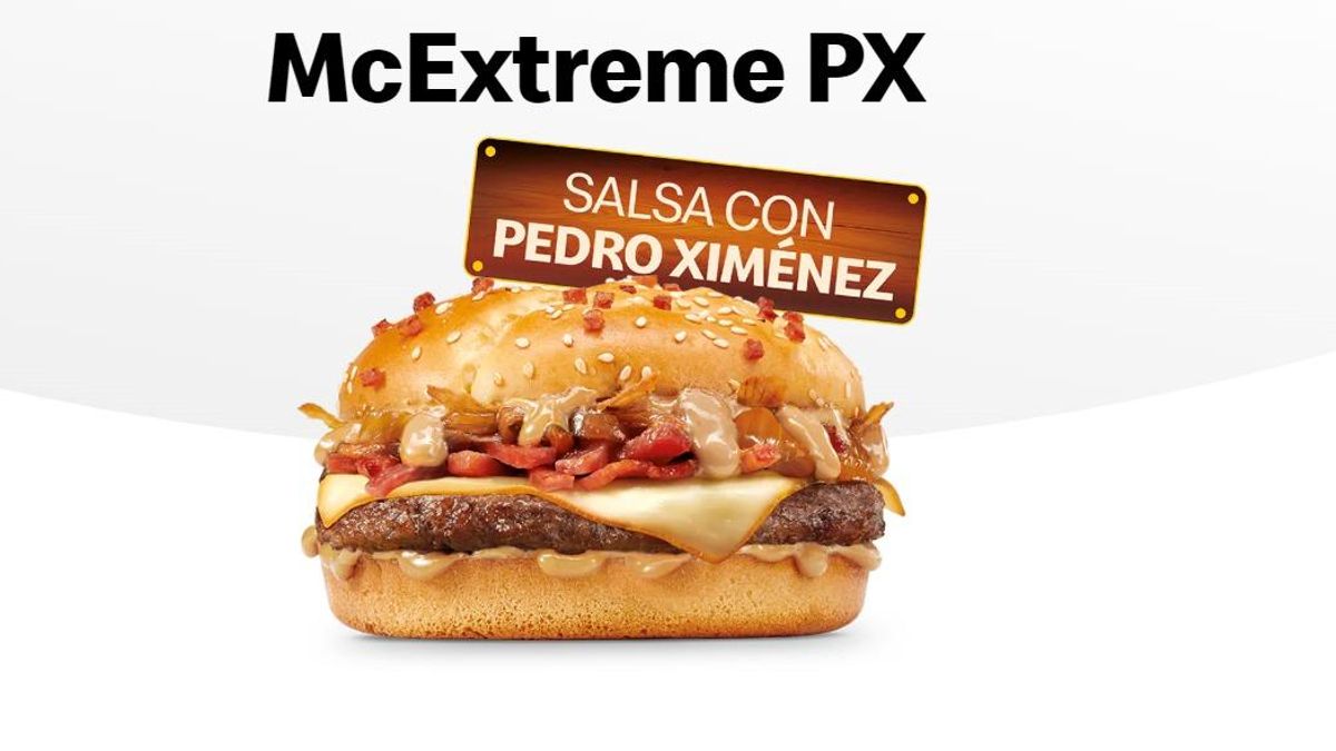 Imagen publicitaria de la hamburguesa con salsa de vino Pedro Ximénez de McDonald's.