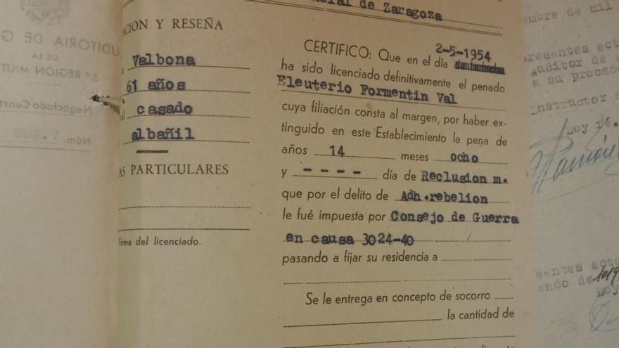 Documento que acredita que Eleuterio Formentín cumplió su condena