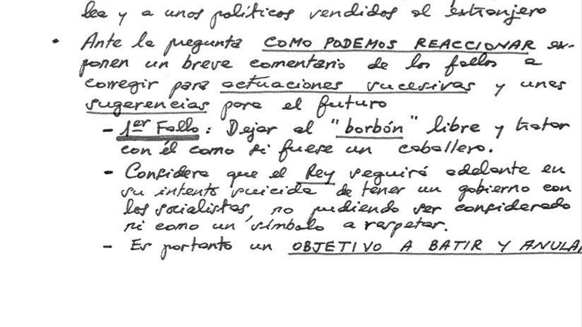 Extracto del documento que recoge que fue un fallo "dejar libre al Borbón"