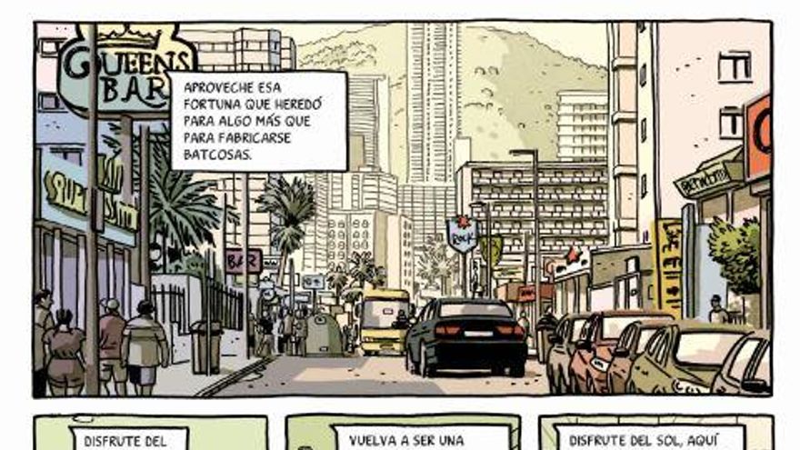 Vinyetes de ‘'Cerrado por vacaciones’, en què el premi nacional de còmic Paco Roca s’emporta Batman a Benidorm. / PACO ROCA