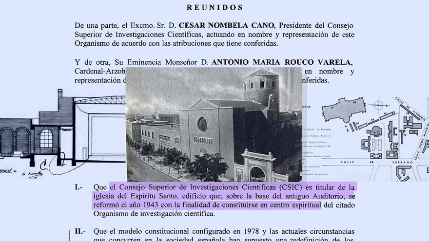 O auditório da República, que Franco converteu em igreja e acabou nas mãos do Opus Dei após acordo com o CSIC.