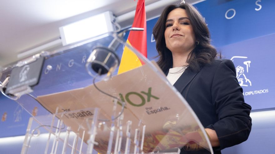 La portavoz de VOX en el Congreso, Pepa Millán, durante una rueda de prensa