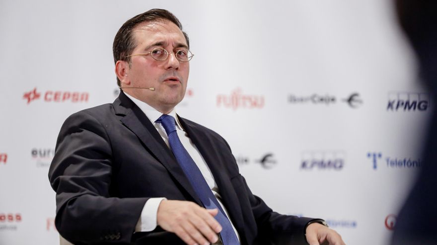 El ministro de Asuntos Exteriores, Unión Europea y Cooperación, José Manuel Albares, interviene durante un desayuno informativo de Europa Press, en el Hyatt Regency Hesperia Madrid, a 26 de septiembre de 2022, en Madrid (España).