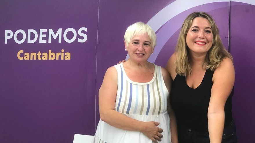 La responsable de la Secretaría de Feminismos y LGTBI de Podemos Cantabria, Argenita Cabarga (izda), y la secretaria de Estado de Igualdad y Violencia de Género, Ángela Rodríguez 'Pam'