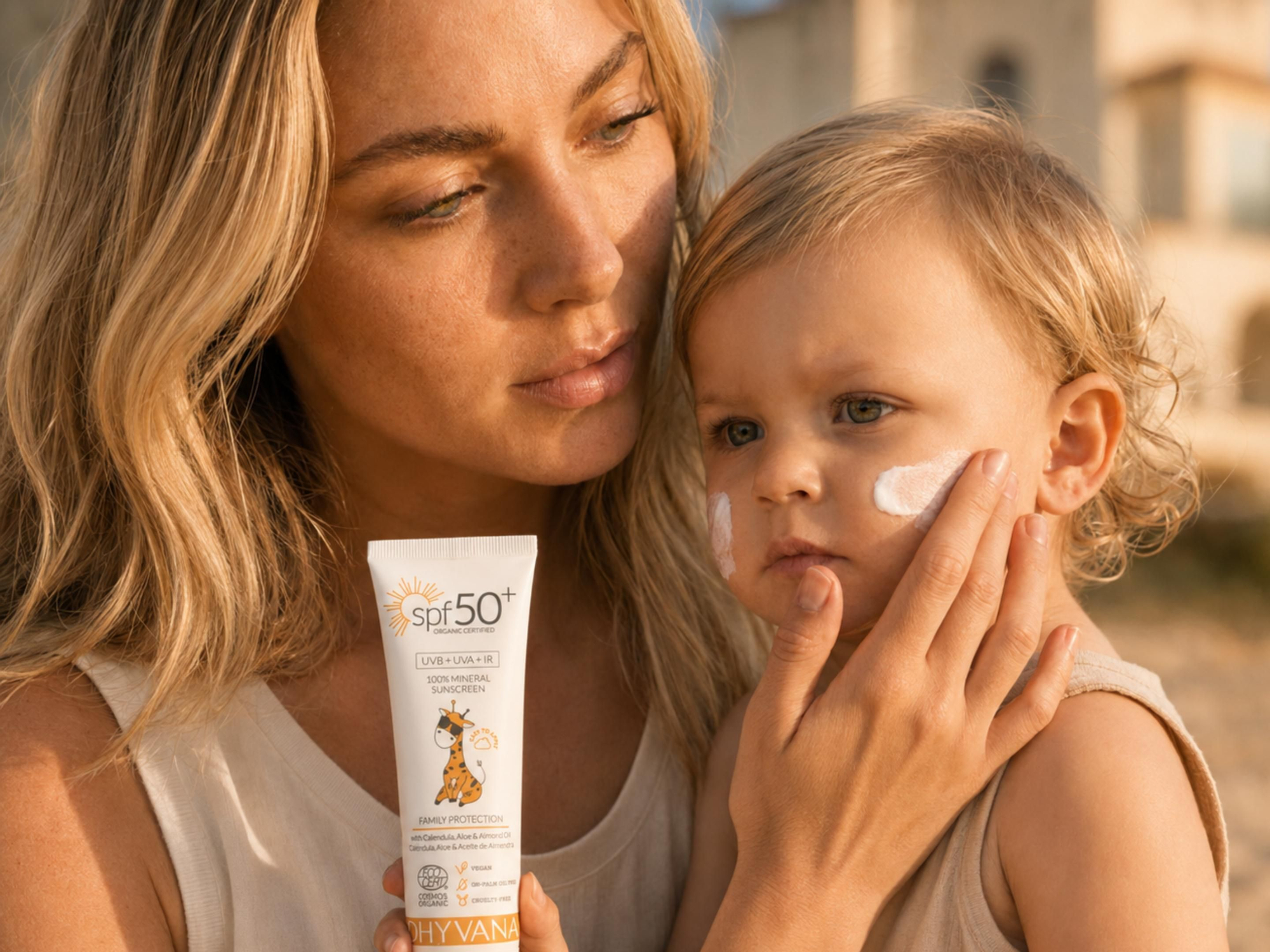 Fotoprotector SPF50+ para bebés de DHYVANA