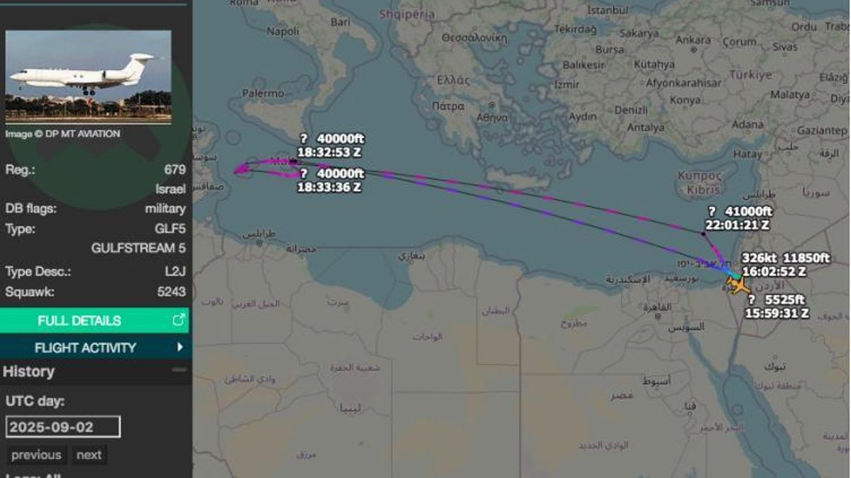 Vuelo de vigilancia israelí en el Mediterráneo el 2 de septiembre de 2025.