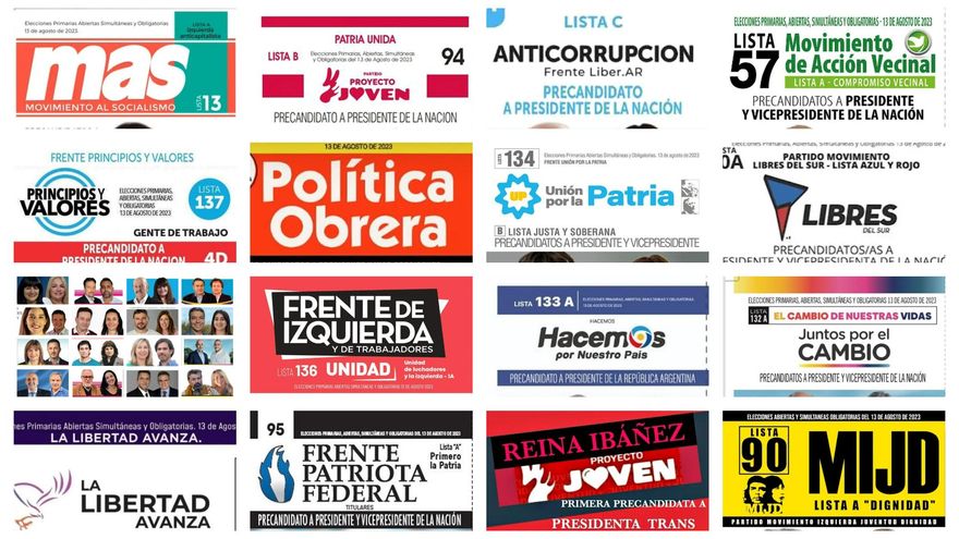 Estas son las 27 boletas de los candidatos a Presidente en las Paso 2023