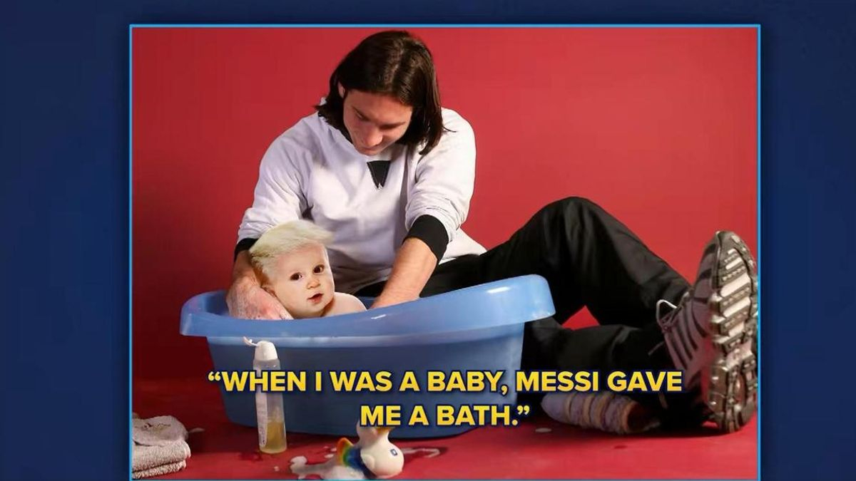 Un montaje de un pequeño Donald Trump, en lugar de Lamine Yamal, en su ya memorable foto con Leo Messi.