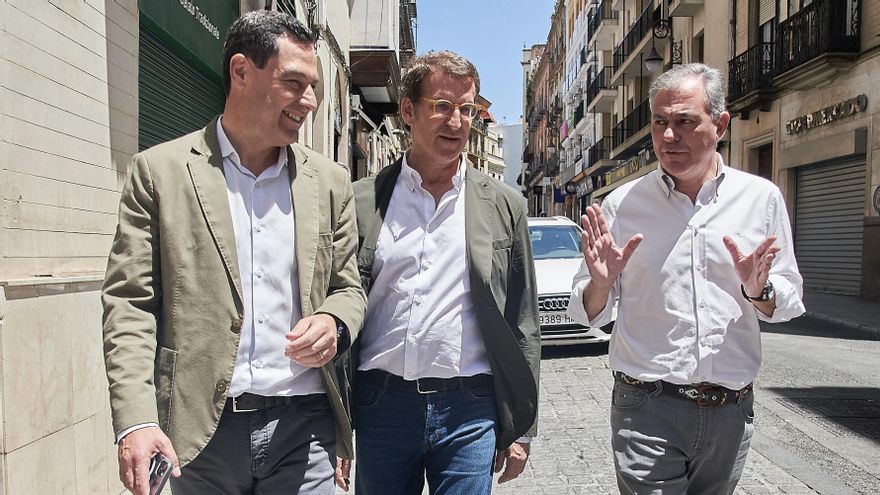 Juanma Moreno, Alberto Núñez Feijóo y José Luis Sanz.