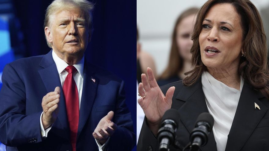 Combo de fotografías donde se observa al candidato republicano a la Casa Blanca, el expresidente Donald Trump (2017-2021), y a la vicepresidenta y candidata demócrata, Kamala Harris.