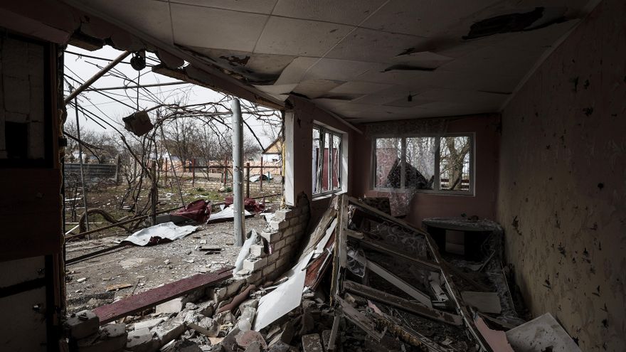 Prybuz'ke un pequeño pueblo de la región de Mykolaiv, ha sido completamente evacuado. EFE/Manuel Bruque