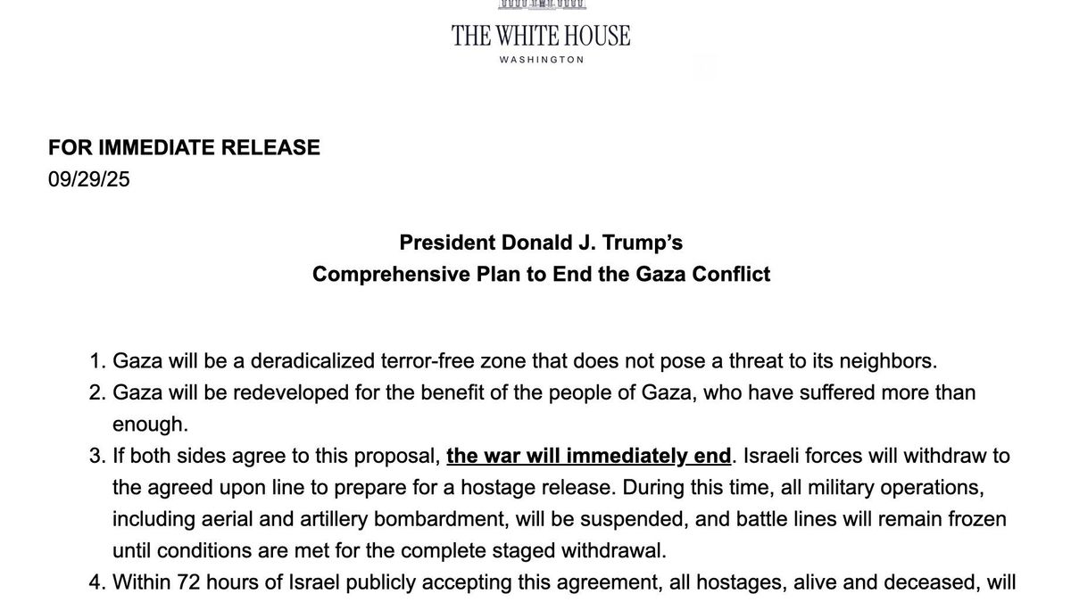 Estos son los 20 puntos del plan de Trump para Gaza