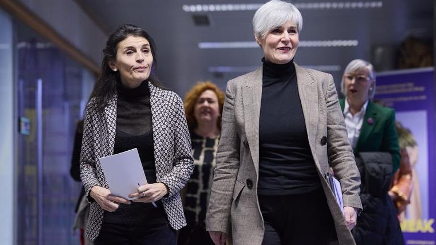 Melgosa y Elgarresta este lunes a su llegada a la presentación de la campaña del 8M