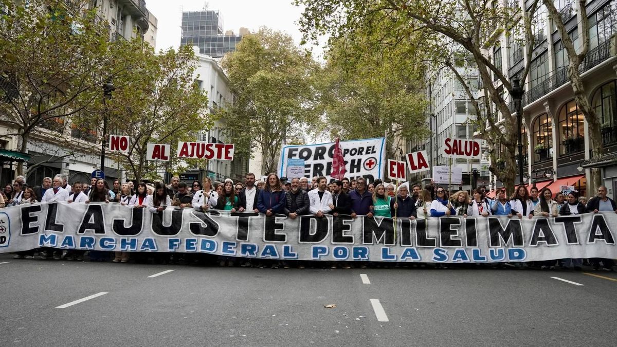 Trabajadores de la salud, organizaciones y sindicatos marcharon a Plaza de Mayo contra el ajuste de Milei, recortes al PAMI y al Remediar