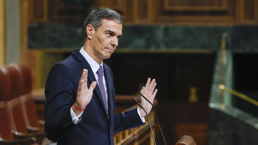 El presidente del Gobierno, Pedro Sánchez, durante su intervención en el pleno que celebra este miércoles el Congreso.