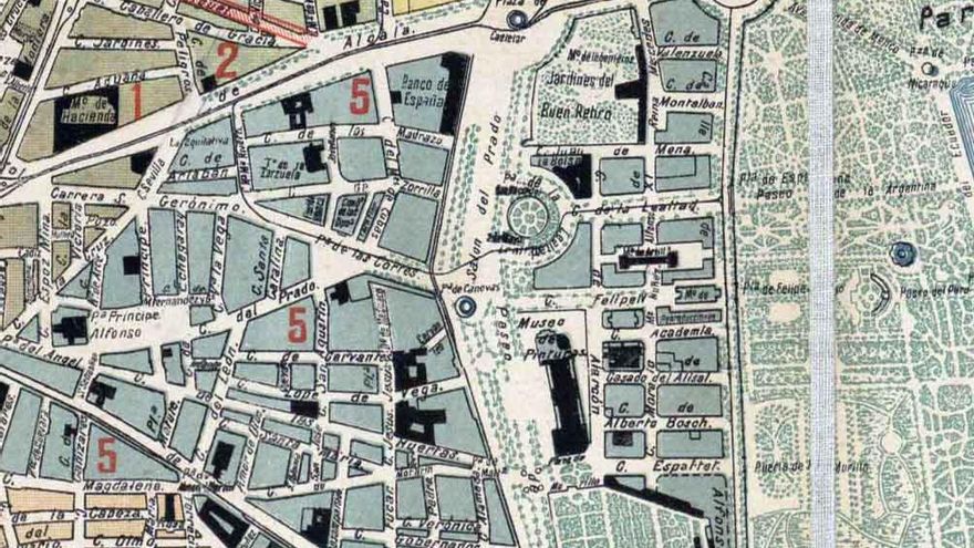 Mapa de 1906 en el que aún estaban los jardines del Buen Retiro