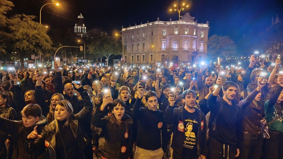 Protestas en Cibeles por las cargas policiales contra profesores.