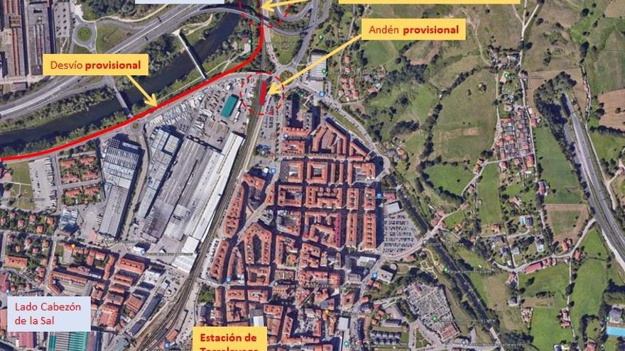 Adif proyecta un andén para el servicio ferroviario durante las obras del soterramiento de  las vías en Torrelavega