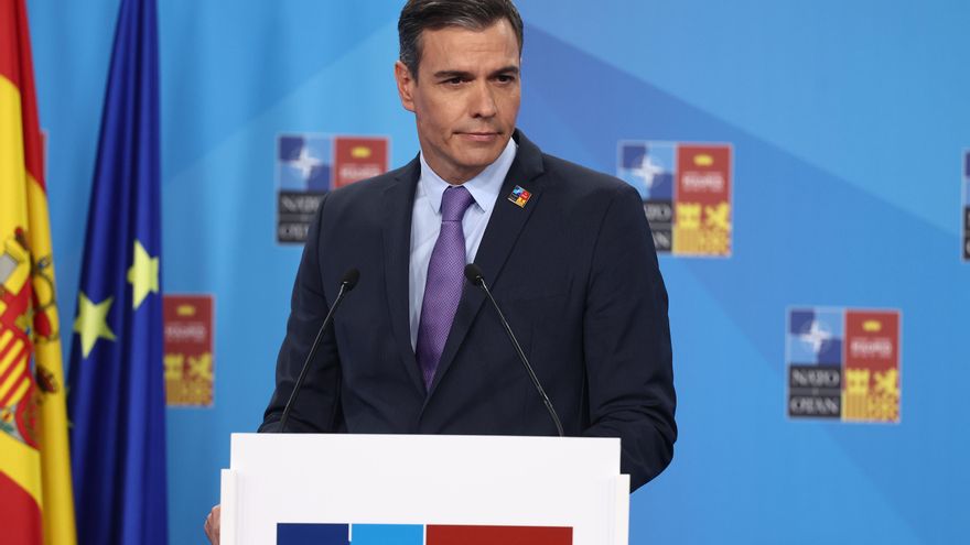 El presidente del Gobierno de España, Pedro Sánchez, interviene en una rueda de prensa en la segunda y última jornada de la Cumbre de la OTAN 2022 en el Recinto Ferial IFEMA MADRID, a 30 de junio de 2022, en Madrid (España).