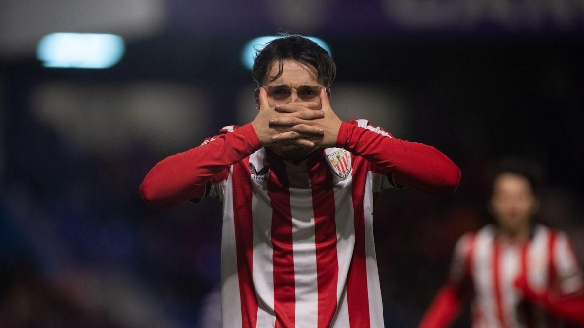 Ibai Sanz celebra un gol con el Bilbao Athletic