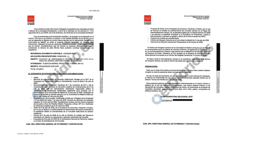 Informe de la Comunidad de Madrid recogido dentro del expediente de la compra del ático de Chamberí.