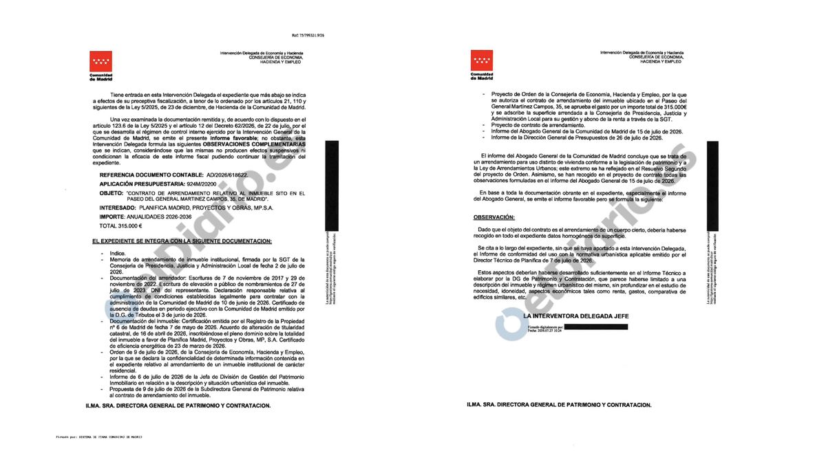 Informe de la Comunidad de Madrid recogido dentro del expediente de la compra del ático de Chamberí.
