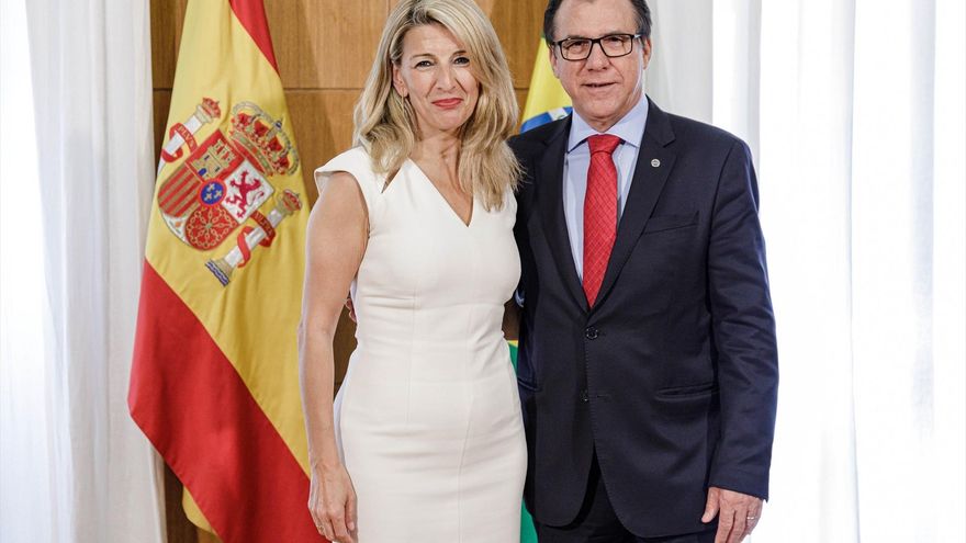 Yolanda Díaz recibe en Madrid al ministro de Trabajo de Brasil, Luiz Marinho.