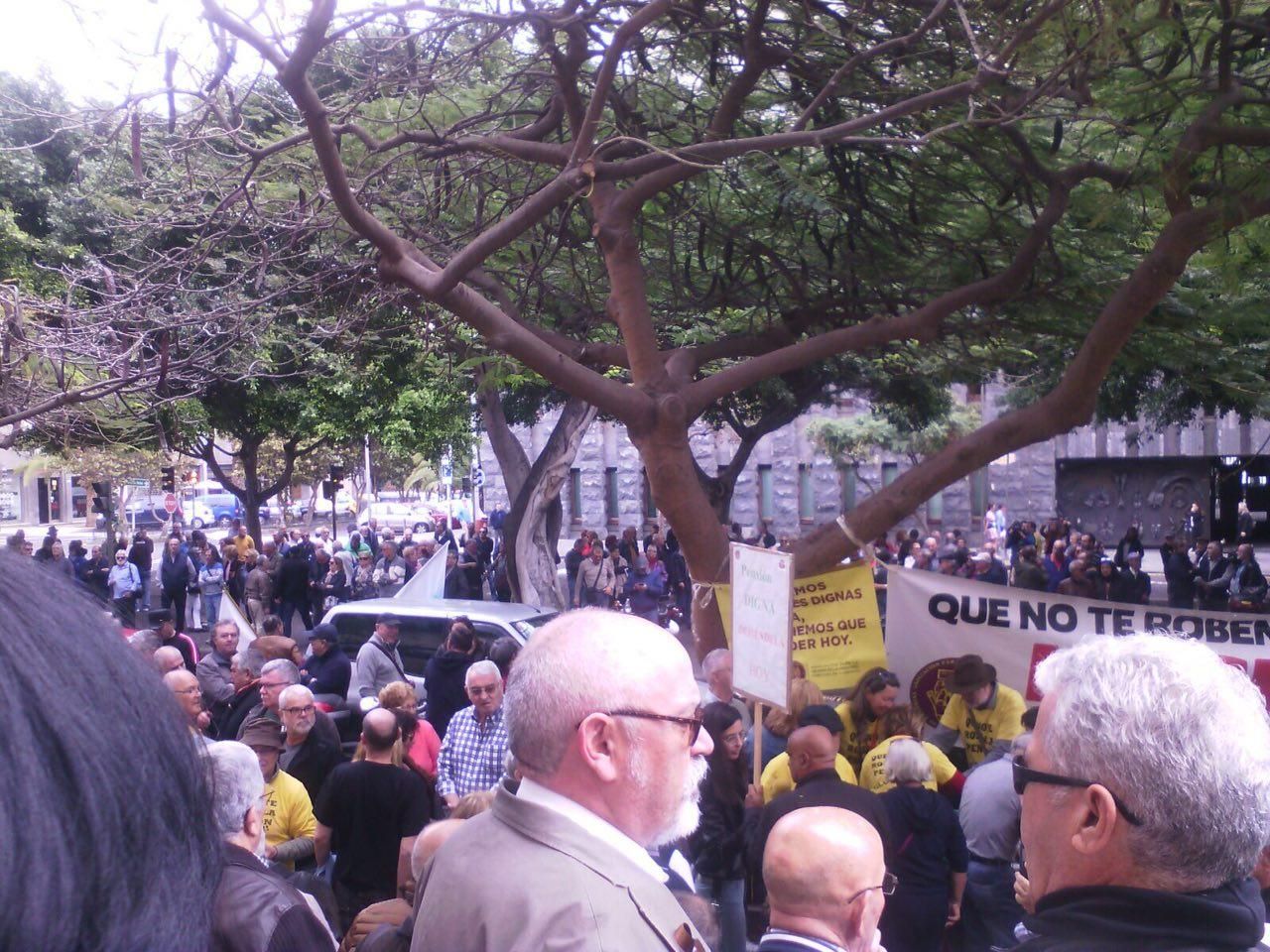 Grupo de manifestantes en la rambla cercana a Presidencia del Gobierno de Canarias, en la capital tinerfeña