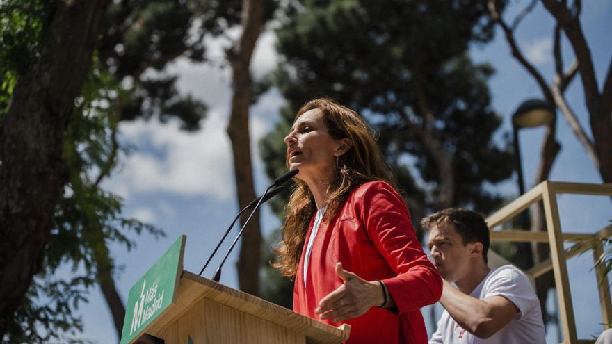 La candidata de Más Madrid a la Presidencia, Mónica García, interviene en un acto de campaña en Getafe