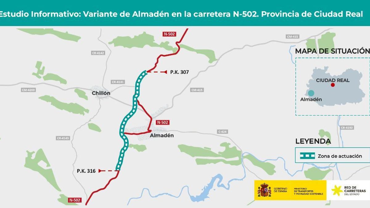 El Ministerio de Transportes adjudica un estudio para crear una variante en la carretera N-502 en Ciudad Real