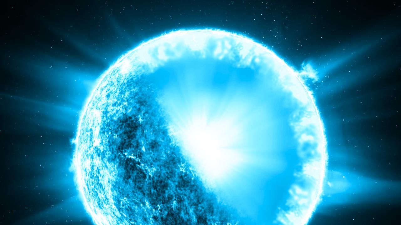 Recreación artística del interior de HD 192575, una estrella brillante con unas 12 veces la masa del Sol. Crédito: Gabriel Pérez Díaz (IAC)