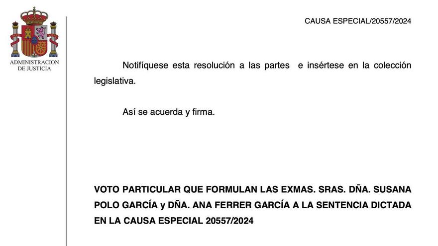 DOCUMENTO | Consulta el texto íntegro del voto particular en la sentencia al ex fiscal general