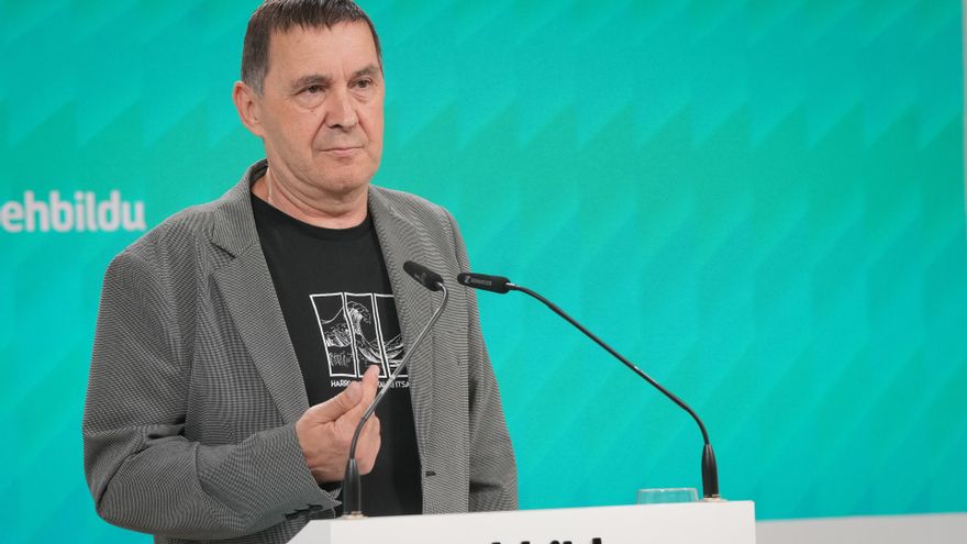 El coordinador genertal de EH Bildu, Arnaldo Otegi, durante una rueda de prensa en san saebastián