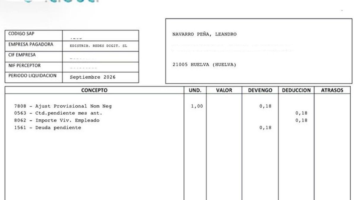 Extracto de la nómina de Leandro donde se puede ver el cargo mensual del alquiler de la casa.