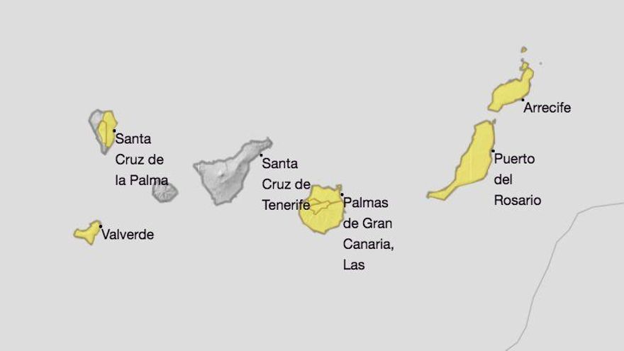 Mapa de la Aemet del aviso de riesgo por viento para este viernes, 26 de marzo.