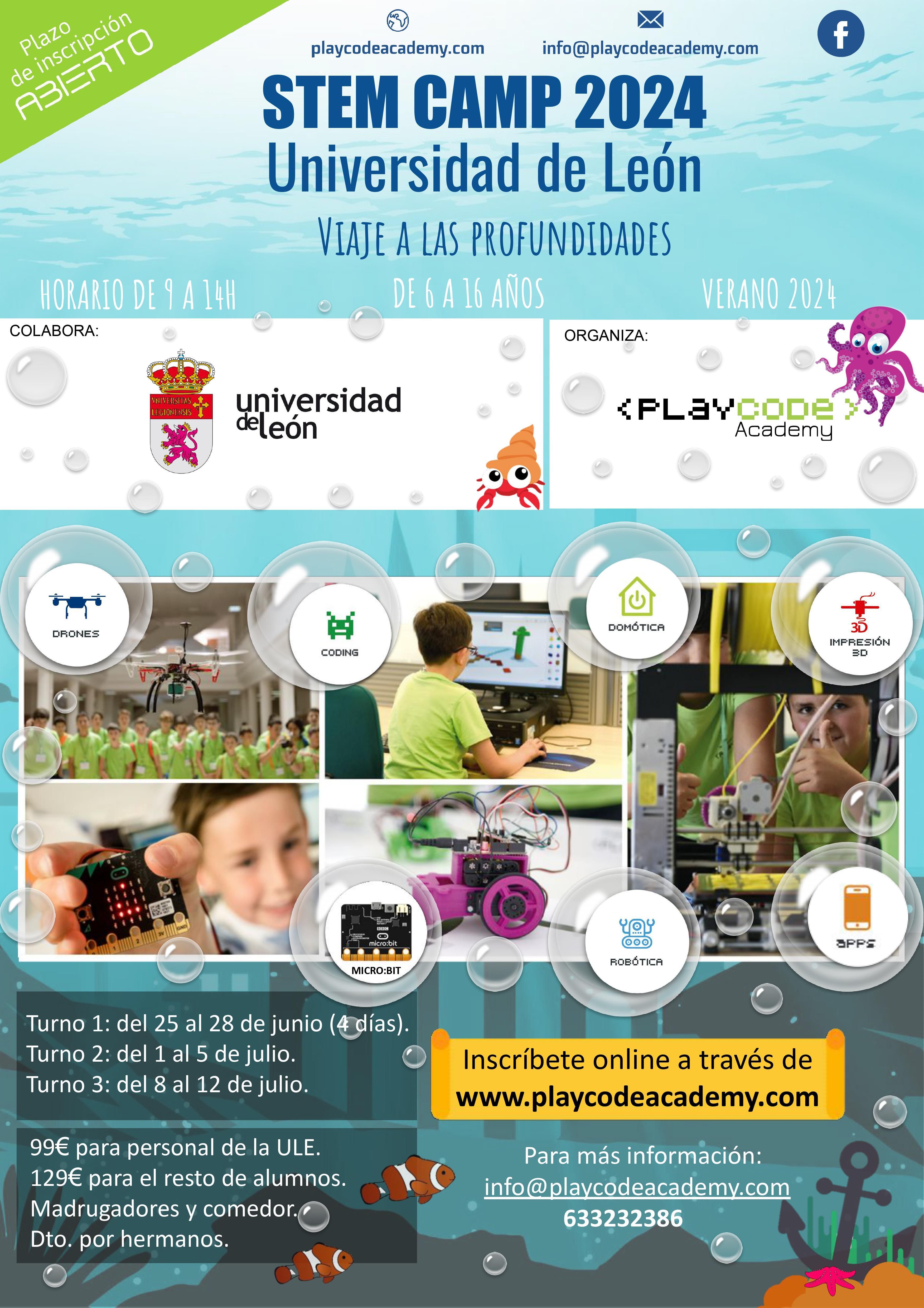 Cartel Campus Tecnológico de Verano 2024 ULE y Play Code Academy.