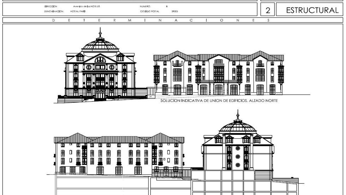 Boceto de la unión de los hoteles Hoyuela y el nuevo París incluidos en la propuesta de modificación urbanística del Grupo Sardinero.