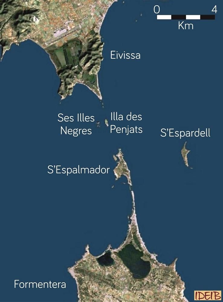 Vista aérea de s'Espalmador, situada entre Eivissa y Formentera