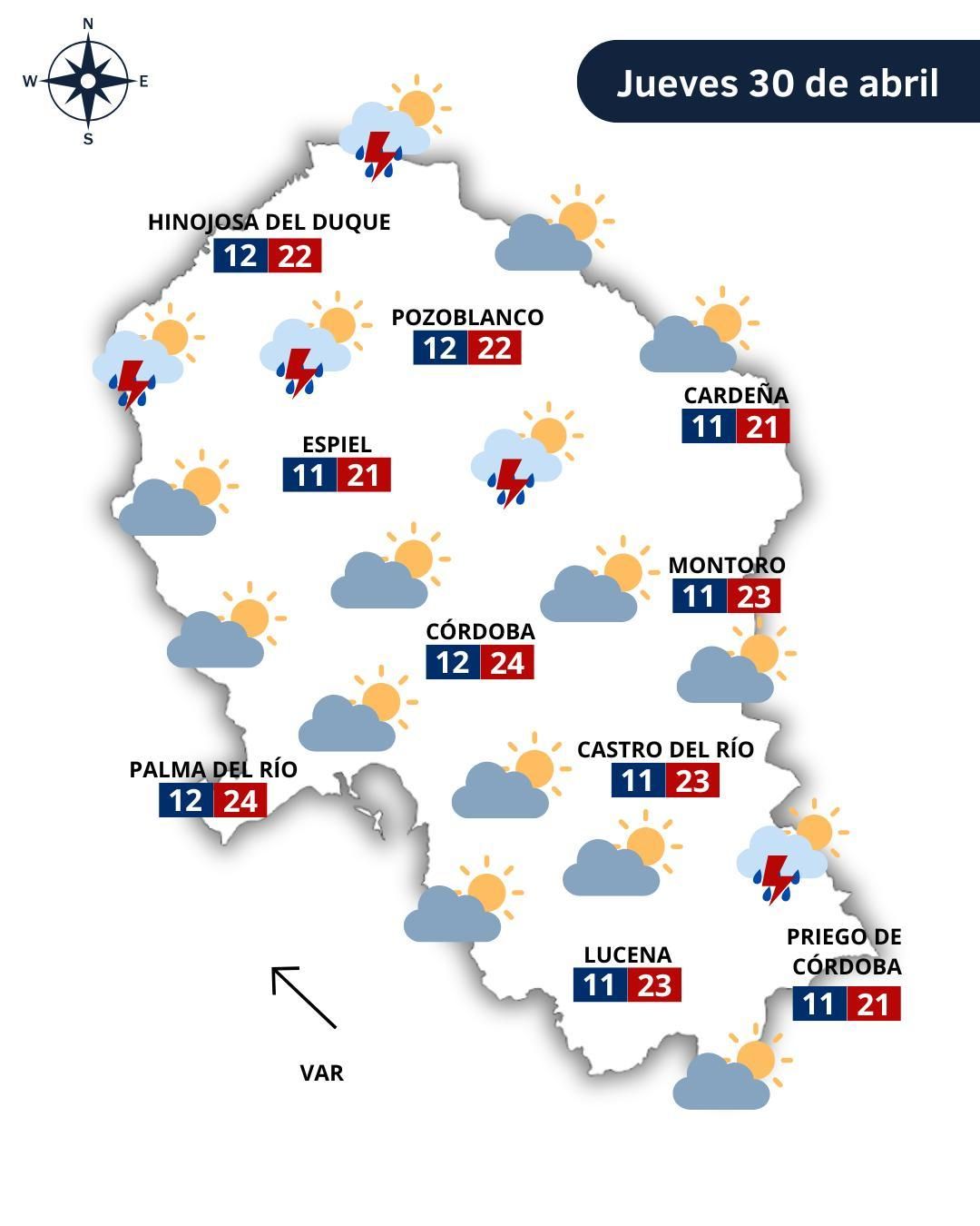 Mapa meteorológico del jueves.